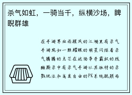 杀气如虹，一骑当千，纵横沙场，睥睨群雄